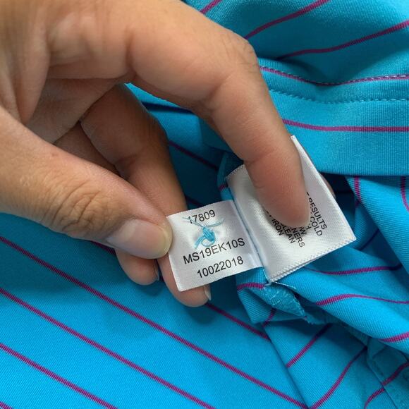 Peter Millar Shirt Mens M Medium Water Geranium Summer Comfort Striped Golf Polo - Picture 7 of 11